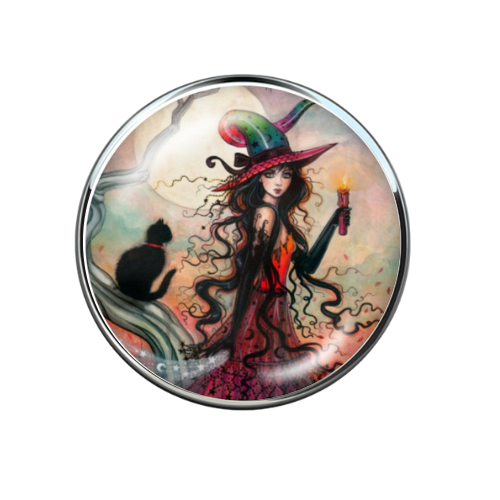 Vintage Halloween Fairy Witch Print Glass Snap Jewelry Charm 20MM