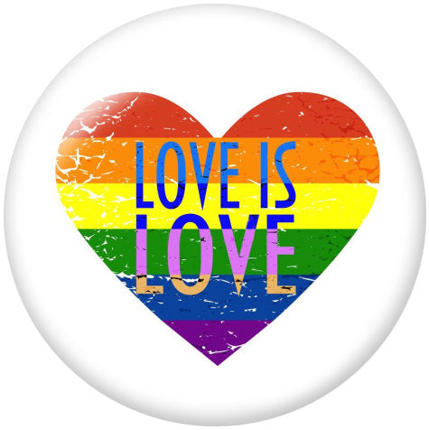 Love is Love Rainbow Heart Pride LGBT Print Glass 20MM Snap