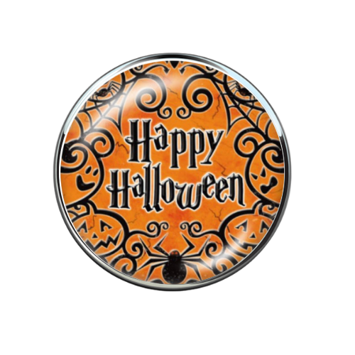 Happy Halloween Spooky Spider and Scrolls Print Glass Snap Jewelry Charm 20MM