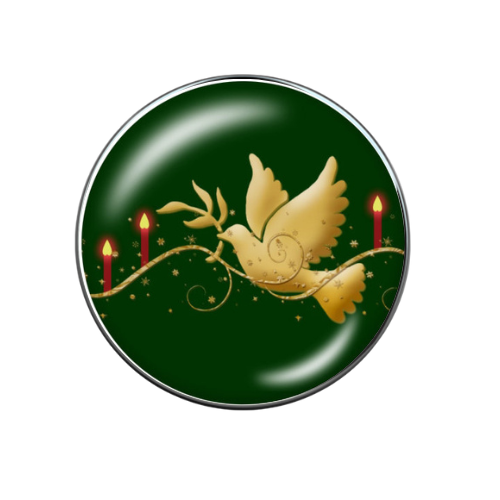 Dove and Candles Green Christmas Glass Print 20MM Snap