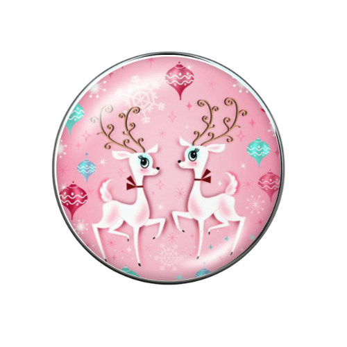 Vintage Reindeer Pink Christmas Glass Print 20MM Snap