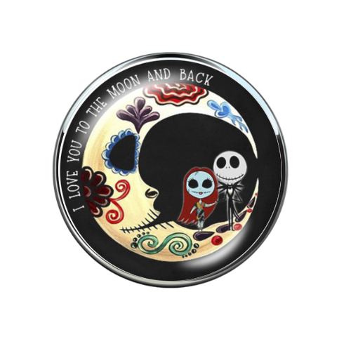Nightmare Before Christmas Jack and Sally Love You to the Moon and Back Halloween Print Glass Snap Jewelry Charm 20MM