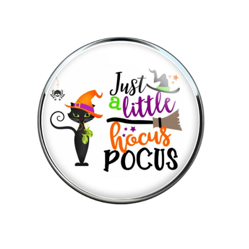 Just a Little Hocus Pocus Black Cat Halloween Print Glass Snap Jewelry Charm 20MM