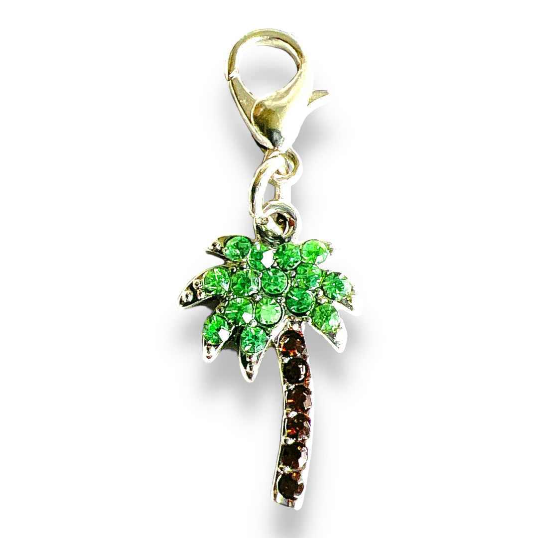 Palm Tree Green and Brown Rhinestone Lobster Clasp Charm Clip