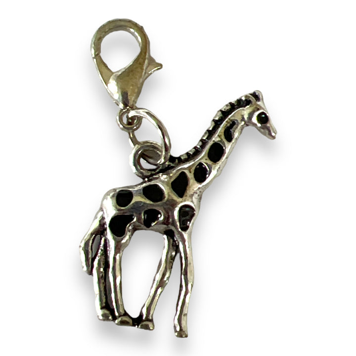 Silver Plated and Black Enamel Giraffe Charm Lobster Clasp Clip