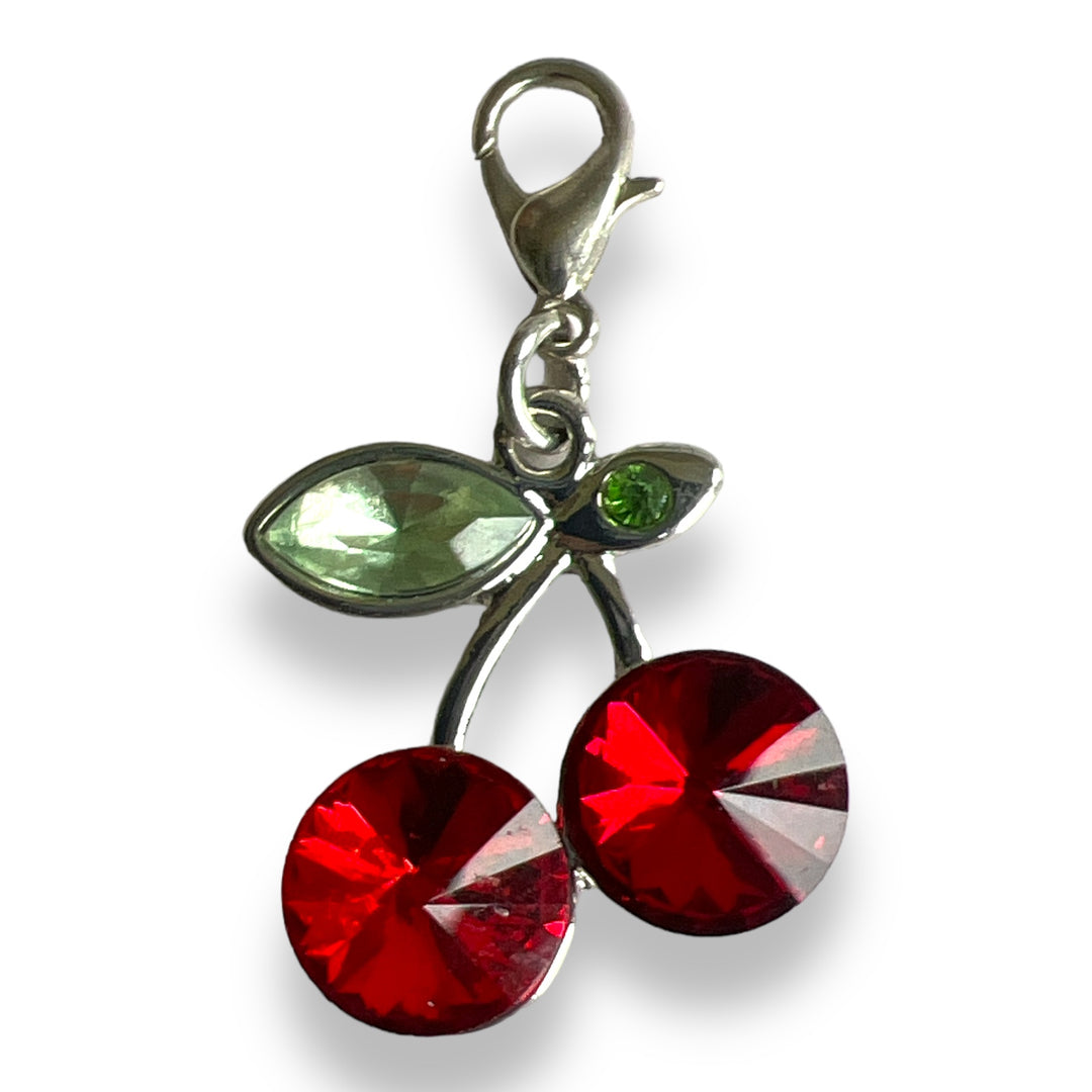 Silver and Rhinestone Cherries Lobster Charm Clasp Clip
