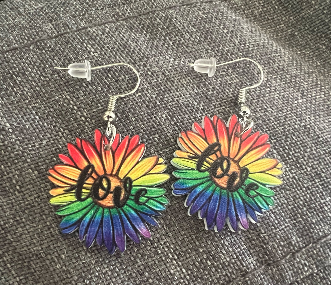 Acrylic Rainbow Flower Love Earrings LGBT Pride
