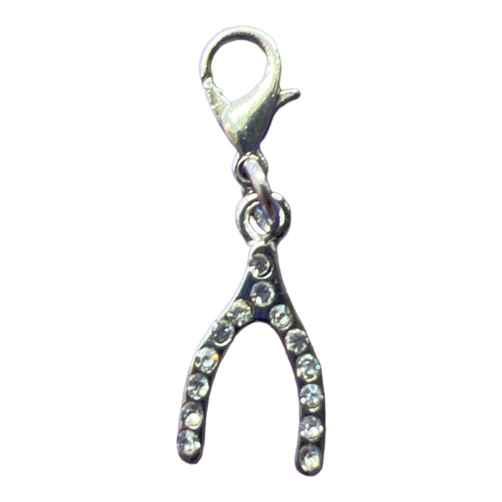Wishbone Silver-Plated Rhinestone Embellished Charm Lobster Clasp Clip