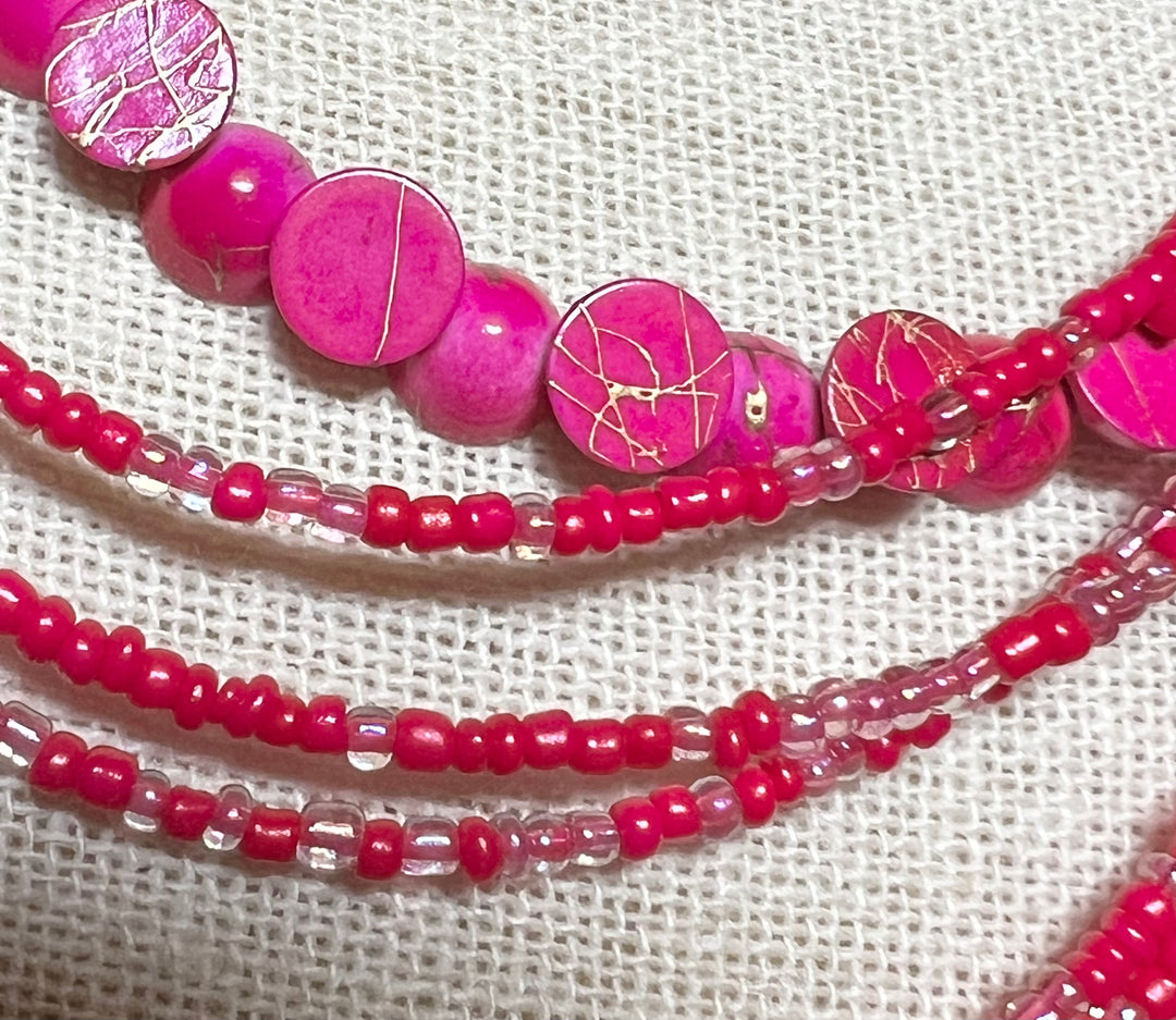 15 Strand Seed Bead and Flat Round Bead Necklace with Bonus Matching Seed Bead Teardrop Earrings!