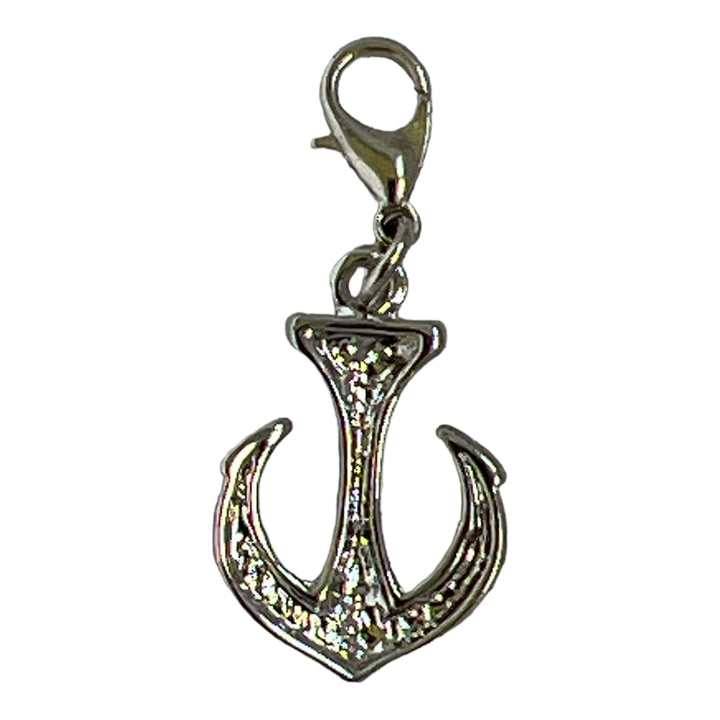 Silver Anchor Charm Clip Lobster Clasp with Clear Rhinestones