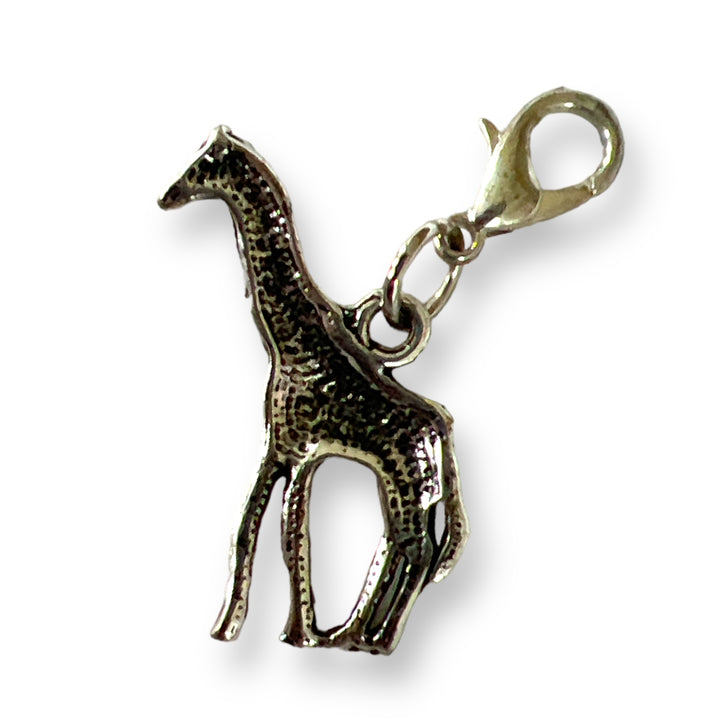 Silver Plated and Black Enamel Giraffe Charm Lobster Clasp Clip