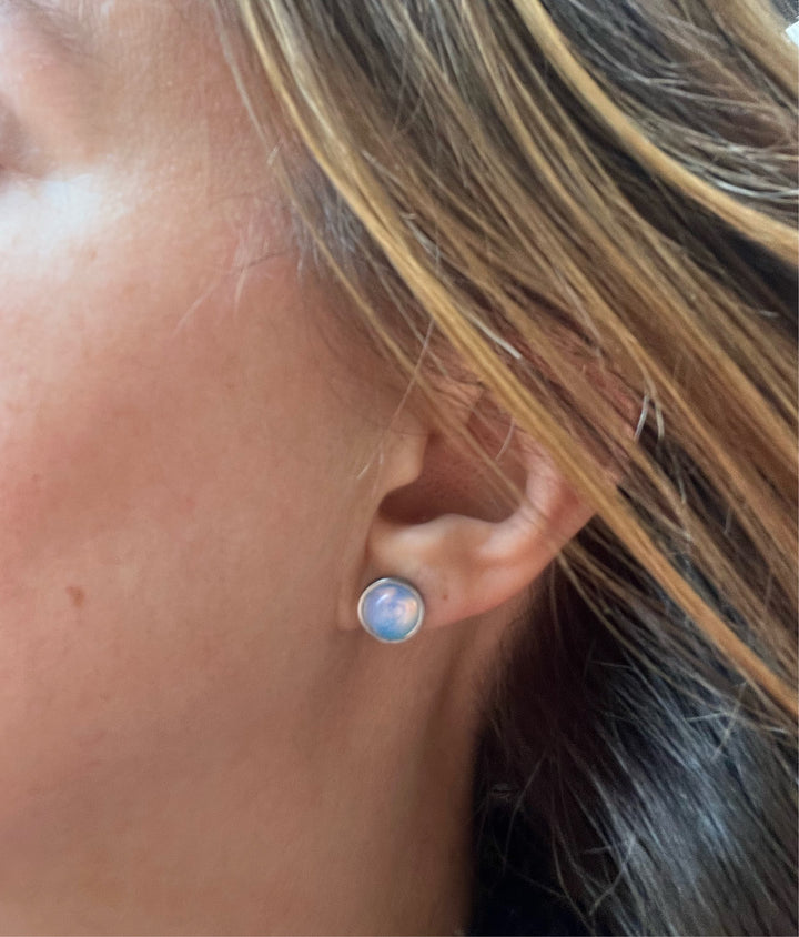 12MM Stainless Steel Natural Moonstone Gemstone Stud Earrings