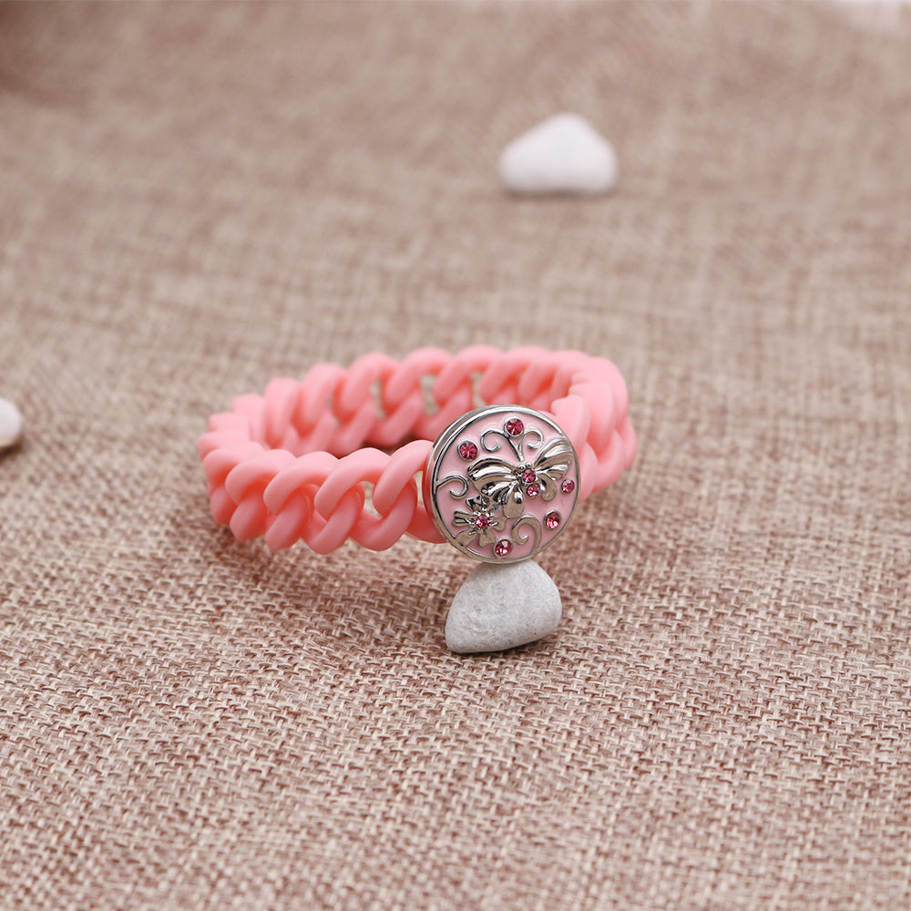 12MM Pink Silica Gel Snap Bracelet for Kids/Juniors - Snap