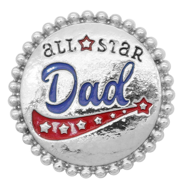 20mm All Star Dad Snap Silver Plated with Red and Blue