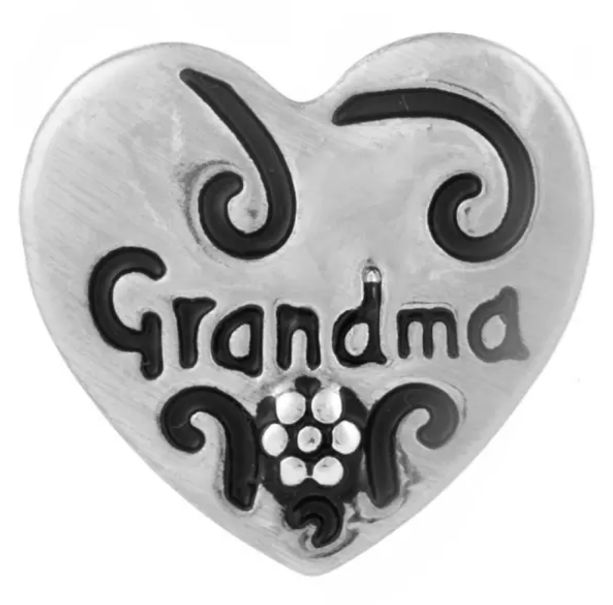 20MM Antique Silver Plated Heart Shaped Grandma Snap - Snap