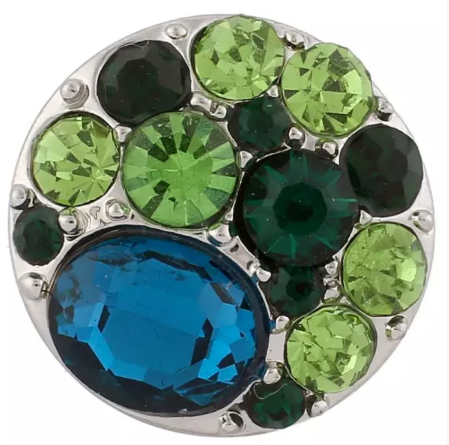 20mm Antique Silver Plated Snap w/ Green and Blue