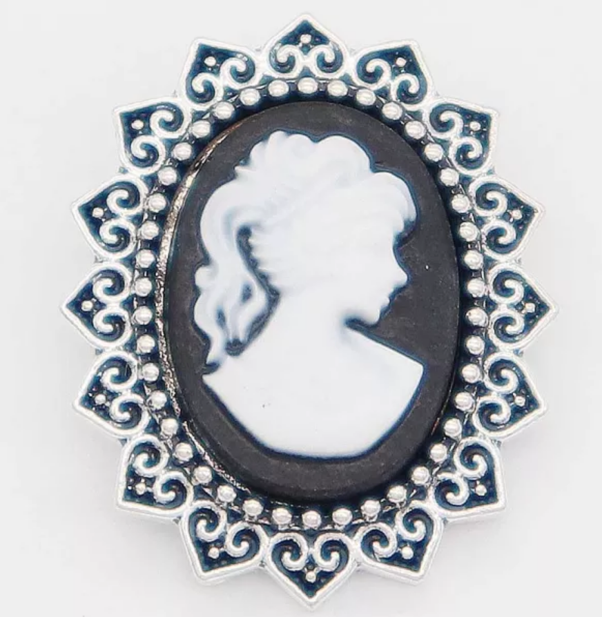20MM Black and White Cameo Antique Silver-Plated Snap - Snap