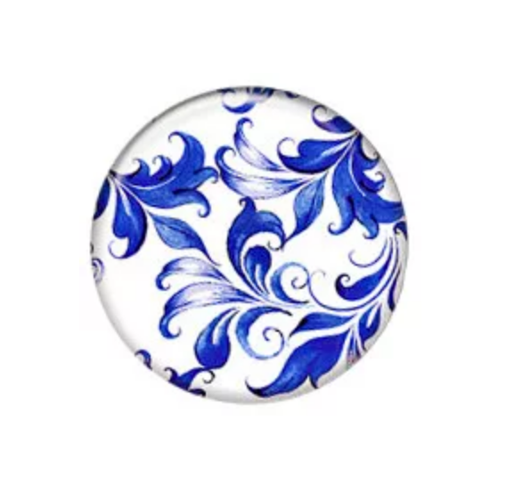 20MM Blue/White Floral Painted Ceramic Snap - Snap