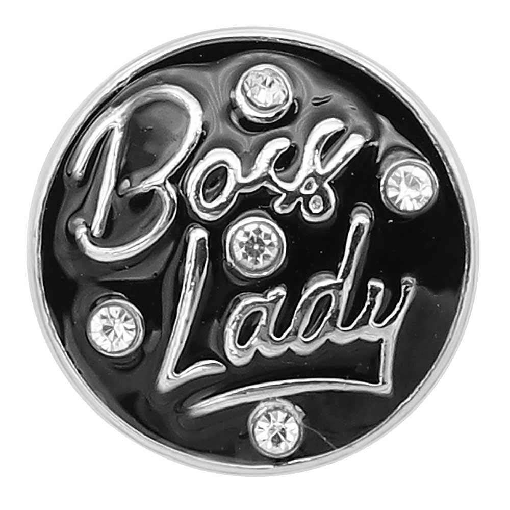 20MM Boss Lady Black Enamel with Clear Rhinestones Snap -