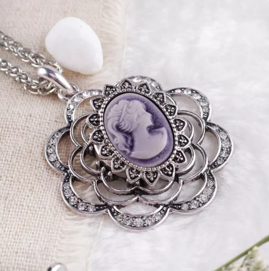 20MM Elegant Silver Plated Purple Cameo Snap - Snap
