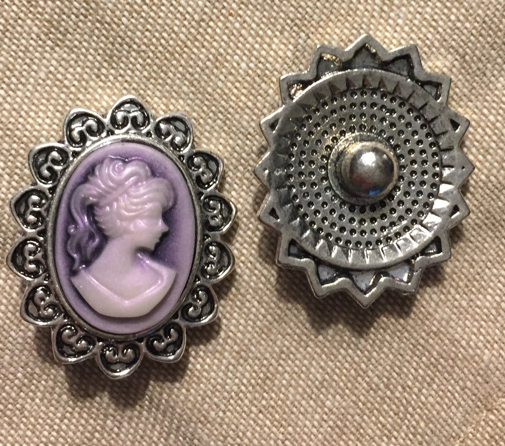 20MM Elegant Silver Plated Purple Cameo Snap - Snap