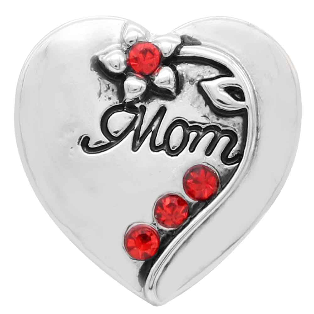 20MM Floral Mom Heart Snap With Red Rhinestones - Snap