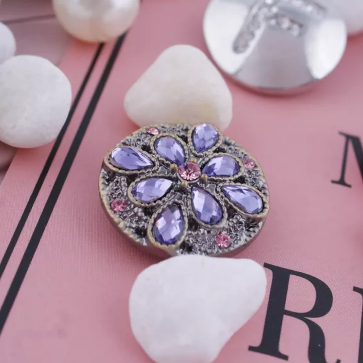 20MM Lavender & Pink Floral Rhinestone Snap - Snap