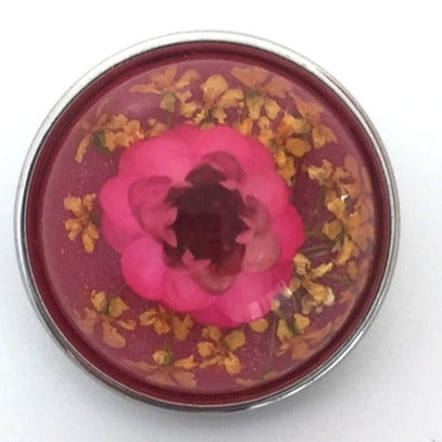 20MM Natural Dried Flower in Resin Snap - Pink - Snap