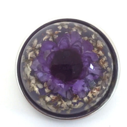 20MM Natural Dried Flower in Resin Snap - Purple - Snap