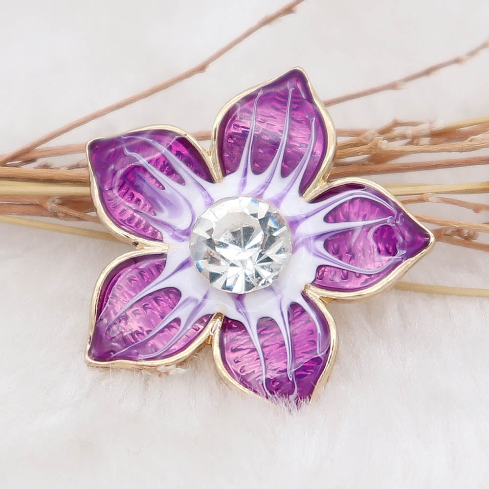 20MM Purple Enamel and Gold Plated Flower Snap - Snap