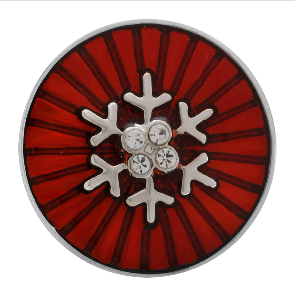 20MM Red Enamel and Clear Rhinestone Snowflake Snap - Snap