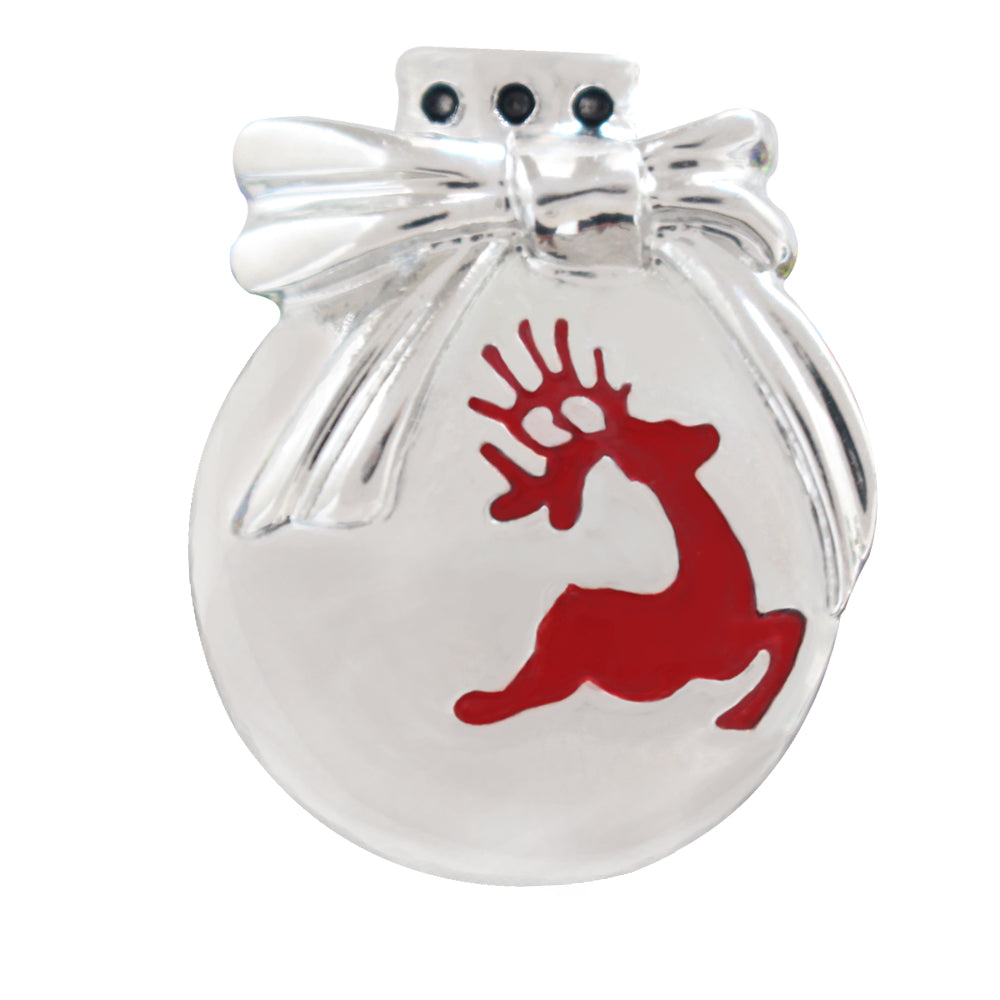 20MM Red Reindeer on Silver Christmas Ornament Snap - Snap