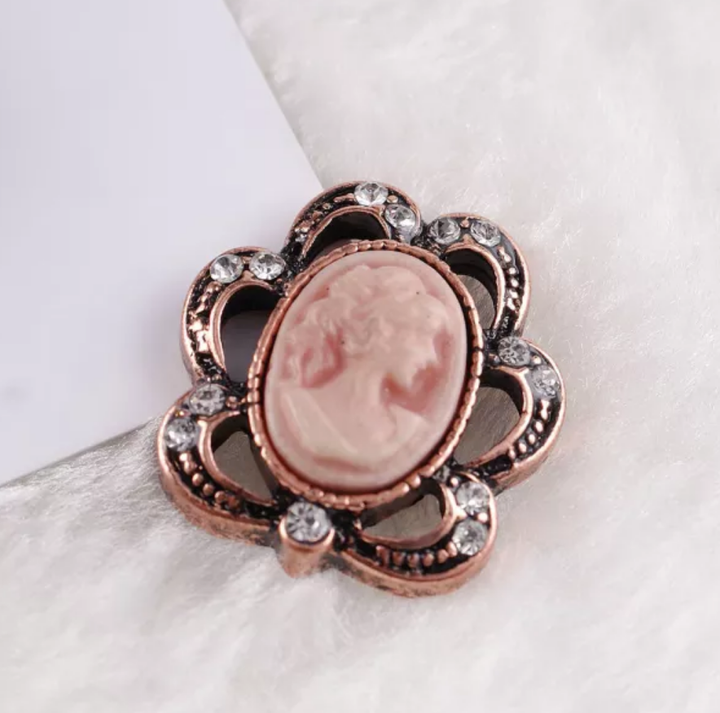 20MM Rose Gold Pink Cameo Snap w/ Rhinestones - Snap