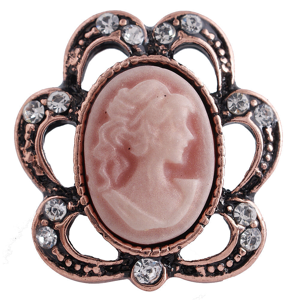 20MM Rose Gold Pink Cameo Snap w/ Rhinestones - Snap