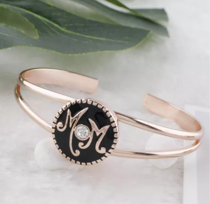 20MM Rose Gold Plated & Black Enamel Mom Snap w/Clear