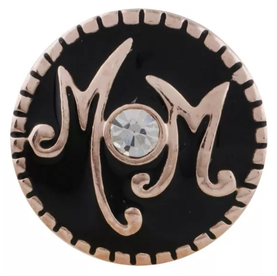 20MM Rose Gold Plated & Black Enamel Mom Snap w/Clear