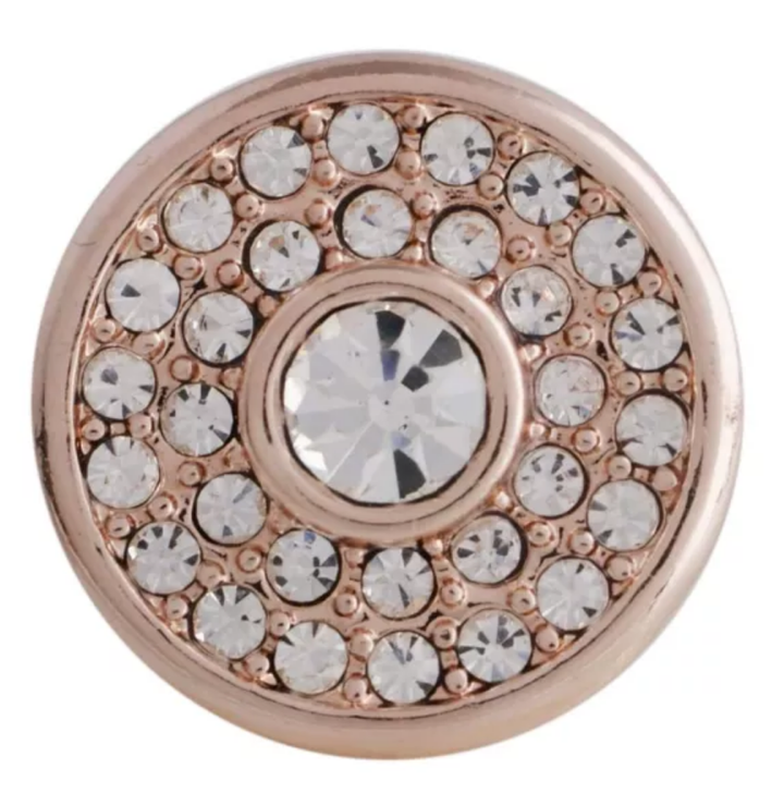20MM Rose Gold Plated Clear Rhinestone Circle Snap - Snap
