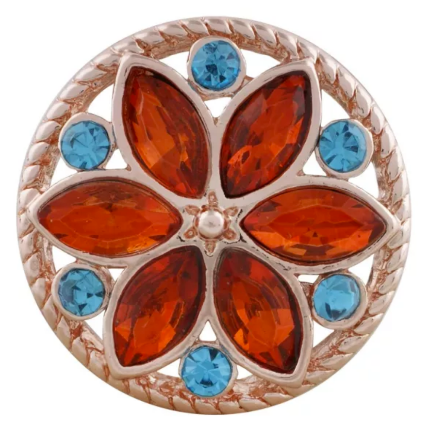 20MM Rose Gold Red & Blue Rhinestone Flower Snap - Snap