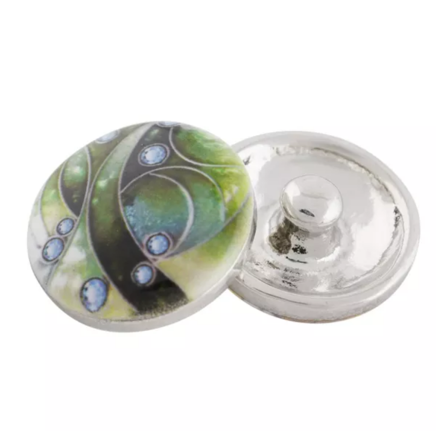 20MM Soothing Green Swirls Painted Ceramic Snap - Snap