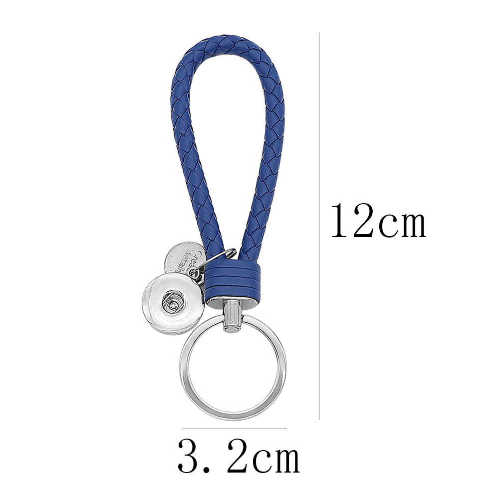 5 Blue Braided Leather Snap Keyring - Keychains