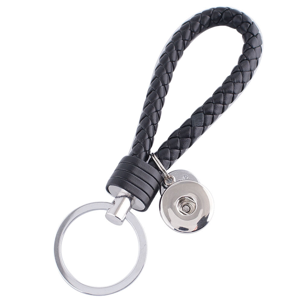 5 Long Black Leather Keychain with Snap Charm - Accessory