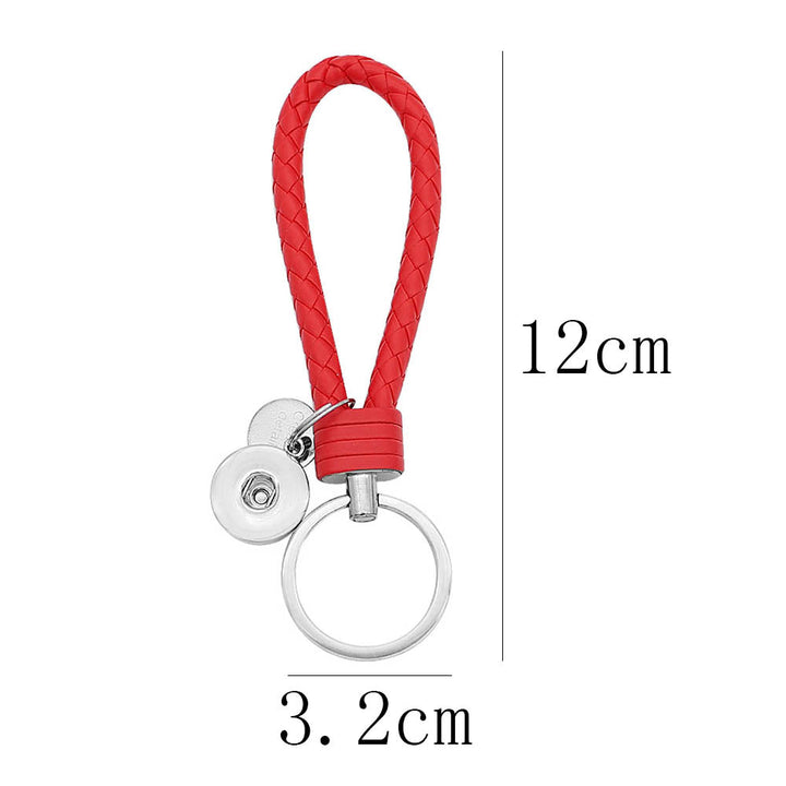 5 Long Red Leather Braided Snap Keychain - Keychains