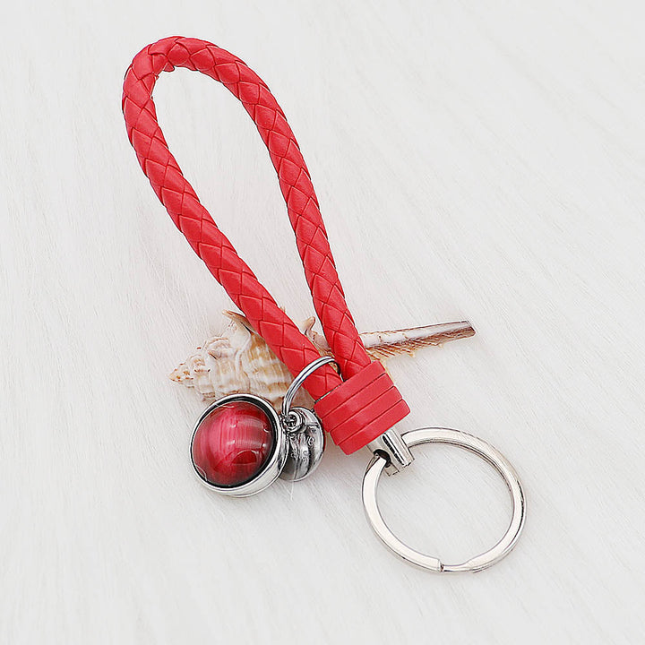 5 Long Red Leather Braided Snap Keychain - Keychains
