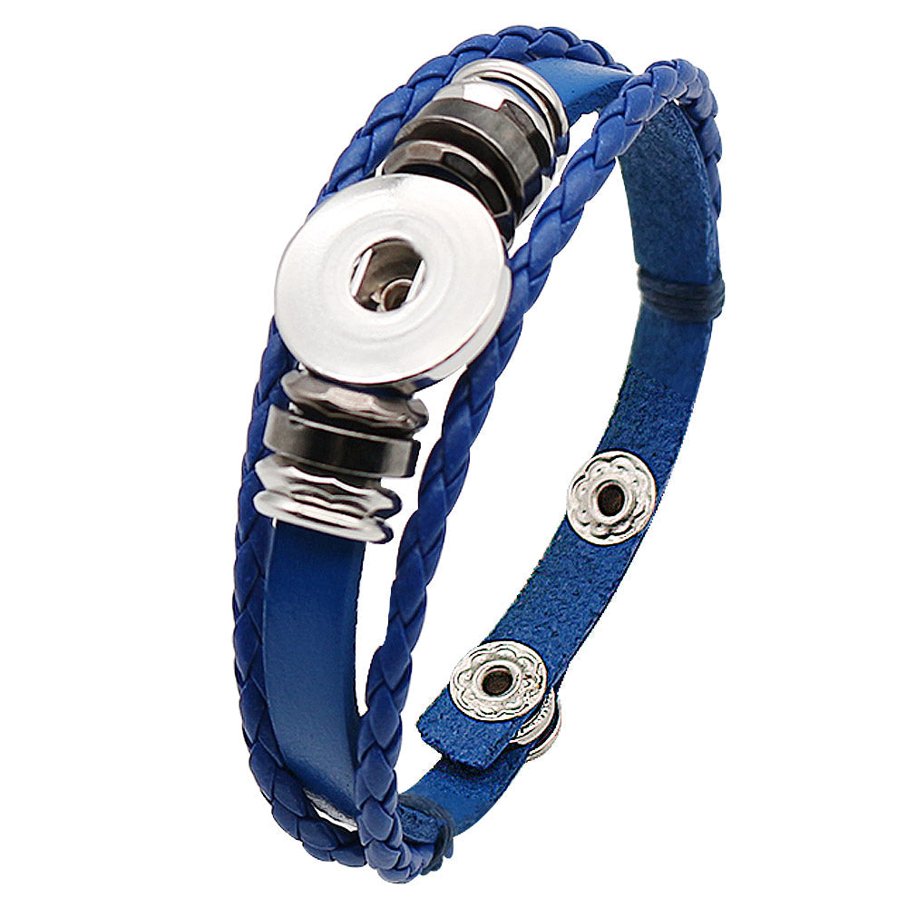 8.5 Leather Braids & Beads Snap Bracelet - Blue - Snap