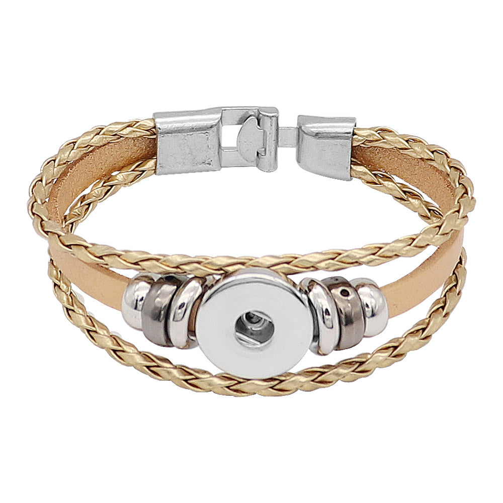 8.5 Leather Braids & Beads Snap Bracelet - Gold - Snap