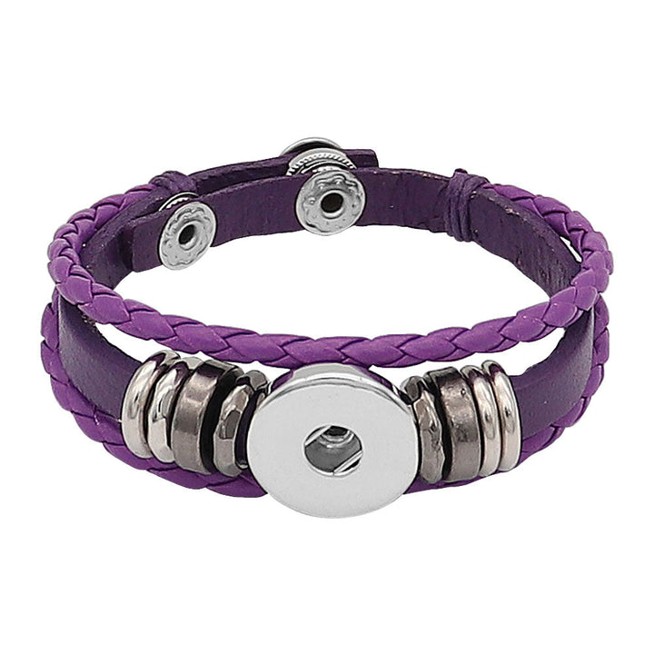 8.5 Leather Braids & Beads Snap Bracelet - Purple - Snap