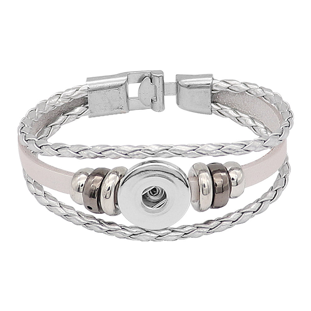 8.5 Leather Braids & Beads Snap Bracelet - Silver - Snap