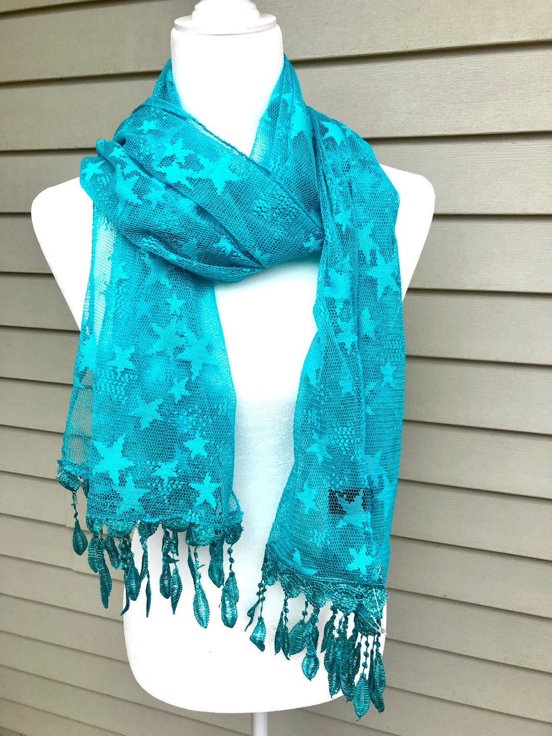 84” Teal Stars Polyester Scarf - Scarf