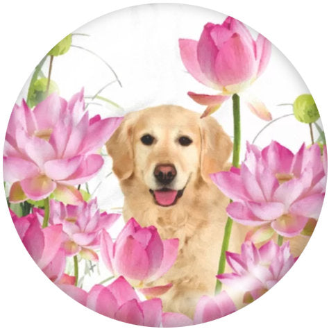 Floral Golden Retriever Dog Print 20MM Glass Snap