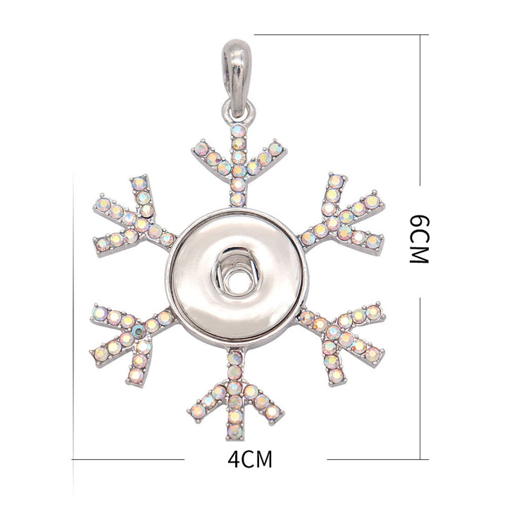 Iridescent Silver Snowflake Pendant fits 18MM Snaps + BONUS Stainless Steel Chain